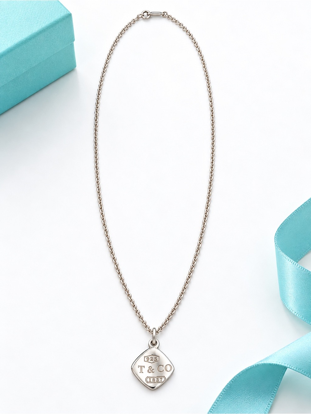 Vintage Tiffany & Co. Vintage 1837 Cushion Cut Pendant Necklace 16”